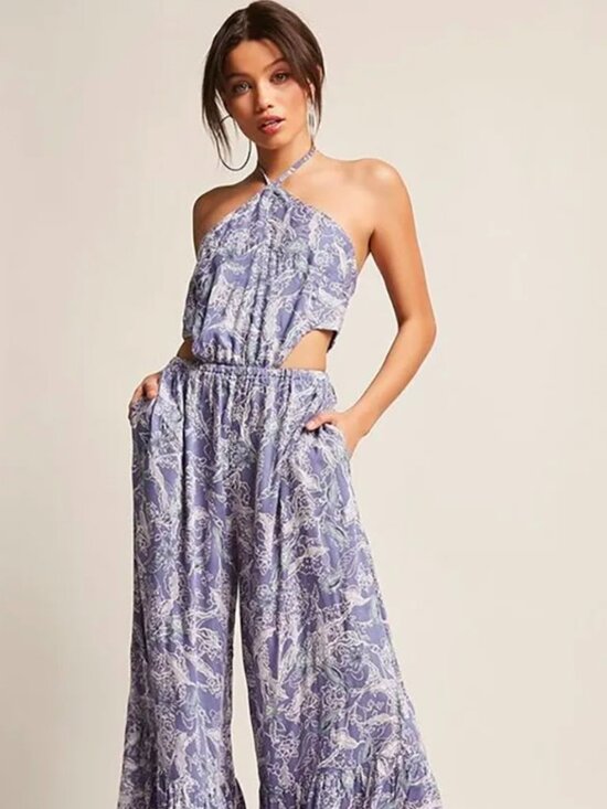 Boho Me Pants - Boho Me Stunning Cutout Halter Jumpsuit